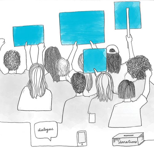 Protestors with signs illustration
