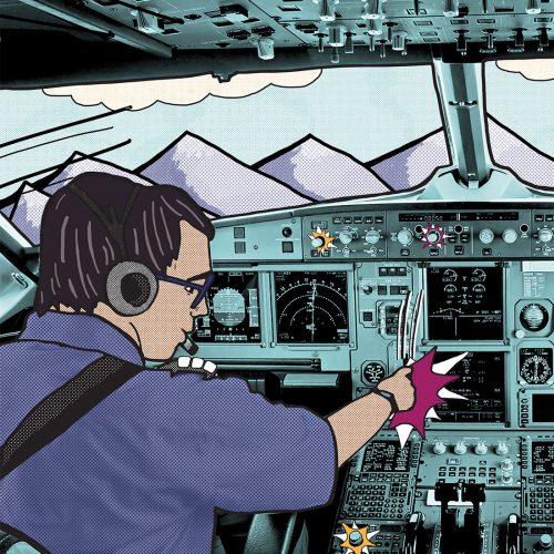 pilot in cockpit illustration
