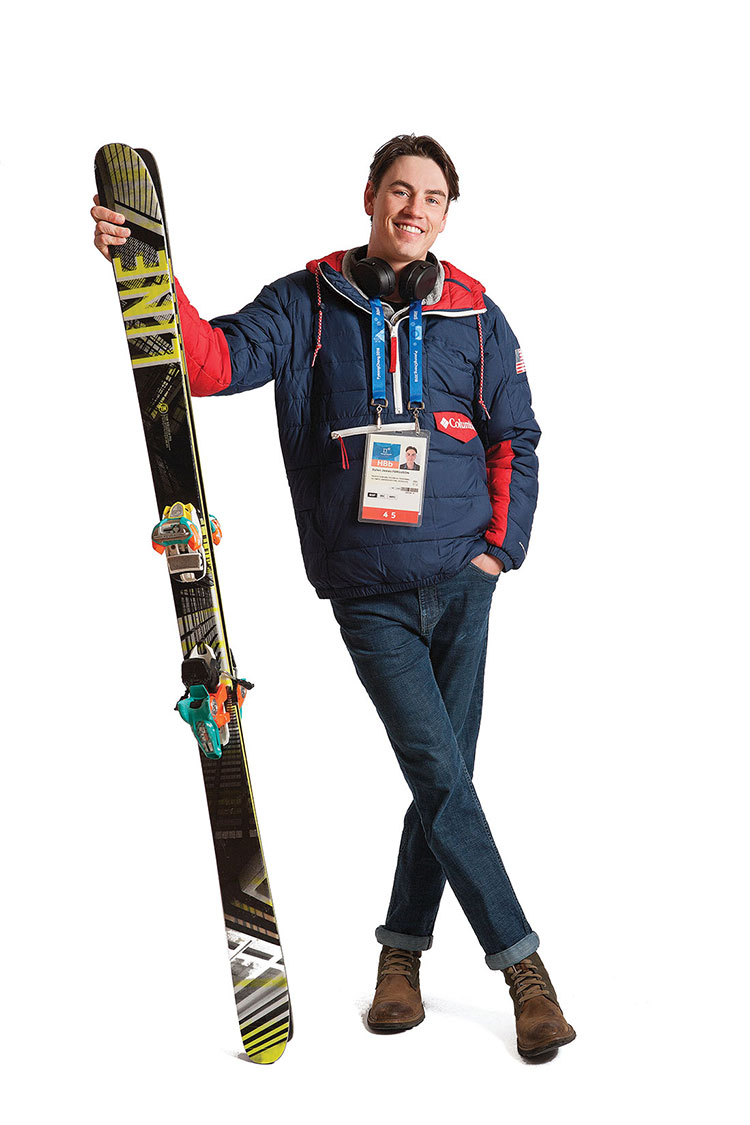 Dylan Ferguson with skis