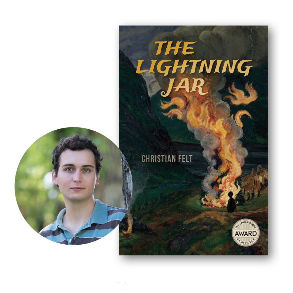 Author Christian Felt's headshot and the cover of his book The Lightning Jar