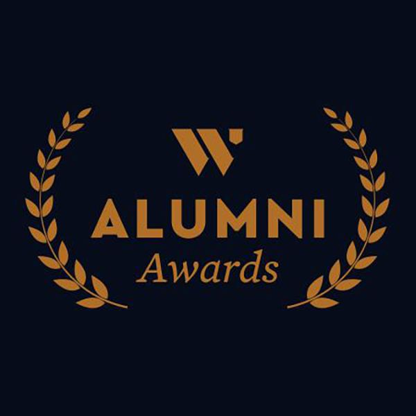 Alumni Awards logo with copper text on black background
